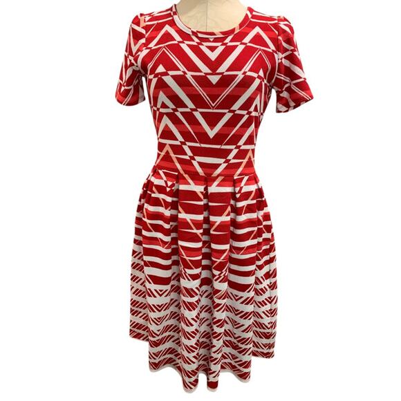 Medium LulaRoe Amelia Dress Pockets Red White - Picture 2 of 9